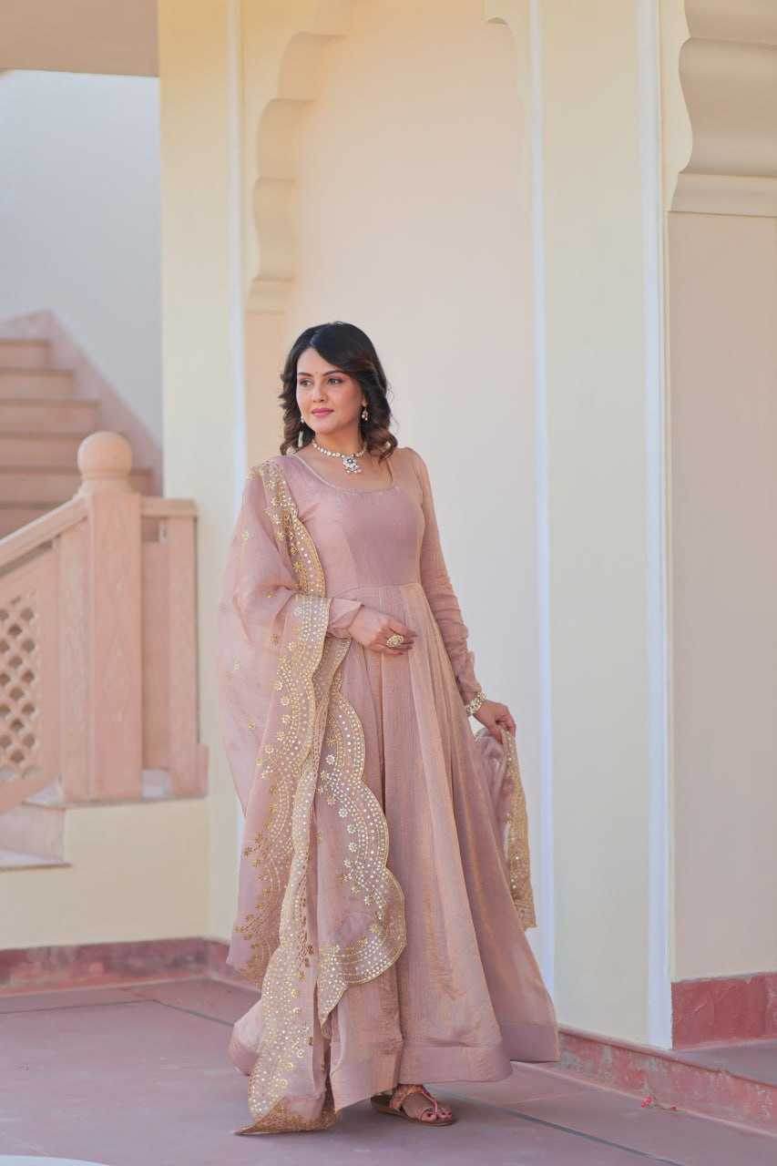 Chiffon Full Sleeve Gown With Dupatta - MYLUXURY LANE ENTERPRISE